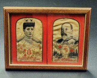 LOT 153 (32907) Est R300 to R600 - A Pair of Commemorative Edwardian period Silk Woven Stevengraphs of Her Majesty Queen Alexandra and His Majesty King Edward VII