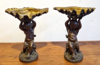 LOT 205 () Est R5000 to R15000 - A Pair of  Late 19th - Early 20th Century French  Patinated Bronze Figural Winged Angeletto Stands