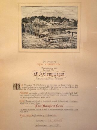 LOT 142 (32582) Est R1000 to R3000 - An Award of Gratitude Dated 25 Junie 1980, Presented To W.A. Cruywagen Administrator of the Transvaal.