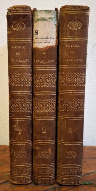 LOT 336 (32531) Est R1000 to R3000 - LEVAILLANT P.F. - Second Voyage Dans L'interieur De L'afrique, par Le Cap De Bonne-Espérance, Dans Les Annes 1783, 84 et 85 (Second Voyage into the interior of Africa via the Cape of Good Hope in the years 1783,1784 and 1785) Volumes 1-3