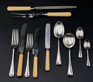 LOT 59 (32716) Est R1000 to R3000 - A Mid 20th Century English Sheffield EPNS Setting for 10 Old English pattern and Faux Bone hafted Table Flatware Set