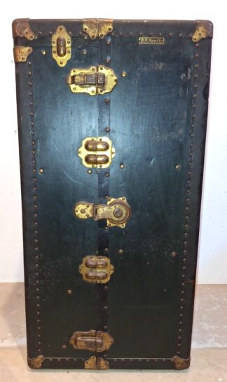 LOT 304 (33032) Est R3000 to R6000 - An Early 20th Century American Canvas Wrapped and Vulcanized Fibre Bound Ladies Transatlantic Travel Ship Steamer Wardrobe Trunk