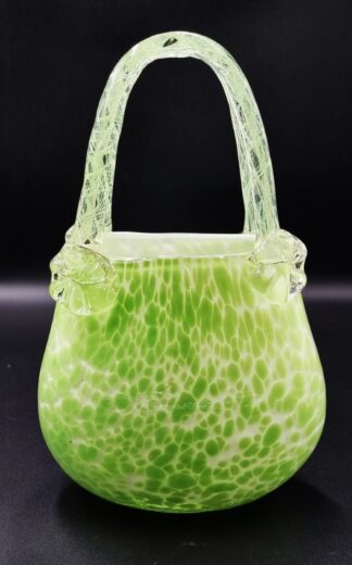LOT 107 (330) Est R500 to R1500 - An Italian Art Glass Speckled Green and White Fashion Tote Handbag Vase