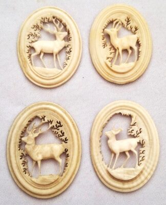 LOT 267 (32907) Est R100 to R300 - A Collection of 4 x Vintage Carved Ivorine Oval-shaped Cartouches