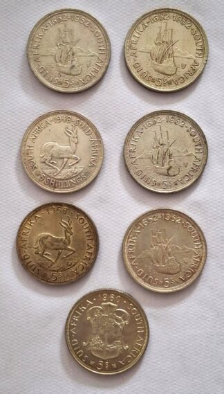 LOT 290 (32879N15) Est R3000 to R6000 - A Collection of 7 x South African 5 Shilling Coins