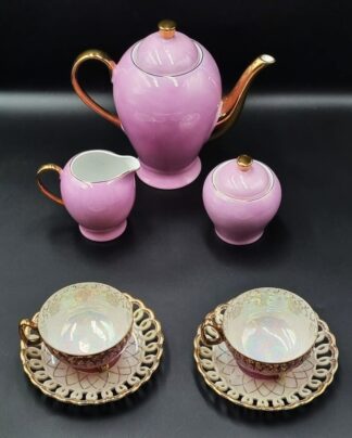 LOT 123 (32925) Est R500 to R1500 - A Vintage Czech Pink Lustre Glazed Porcelain Tea for 2 Tea Set