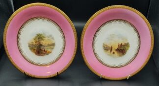LOT 134 (32935) Est R500 to R1500 - 4 x Victorian Porcelain Dessert Service Plates (Pink banded colourway)