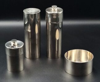 LOT 44 (33046) Est R500 to R1500 - A Mid 20th Century avant-garde French Christofle Silverplated Three-piece Condiment Set (Ensemble à condiments) circa 1970s-1980s