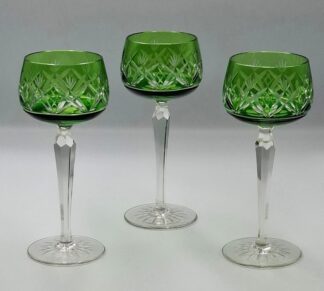LOT 165 (33119) Est R1000 to R3000 - 6 x Classic Bohemian Emerald Flash Cut to Clear Hock Wine Glasses