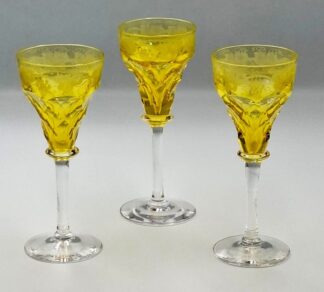 LOT 166 (33119) Est R800 to R1600 - 6 x Bavarian Amber Coloured Etched Crystal Wine Glasses