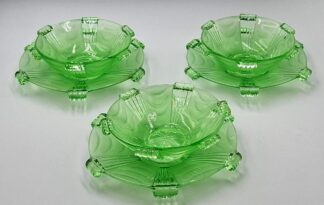 LOT 179 (32950) Est R500 to R1500 - 8 x Czech Pressed Glass Art Deco-style Dessert Bowls and Under-plates circa 1930s