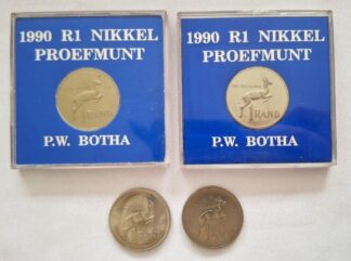 LOT 433 (32959N6) Est R100 to R300 - 2 x 1990 South African 1 Rand Coins