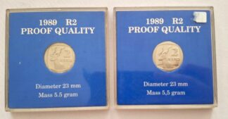 LOT 434 (32959N7) Est R100 to R300 - 2 x 1989 South African 2 Rand Coins