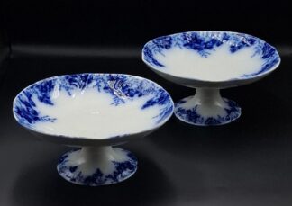 LOT 134 (33007) Est R500 to R1500 - A Matching pair Late Victorian Johnson Bros Flow Blue Peach Royal pattern Semi Porcelain footed Dessert Comports