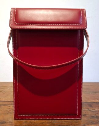 LOT 255 () Est R500 to R1500 - 1 x Stitched Red Leather Double Wine Carrier Bag