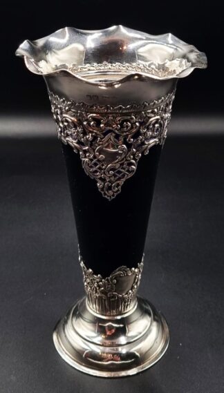 LOT 16 (32945) Est R2500 to R5000 - A Stunning Edward VII Footed Bristol Blue Glass Flower Vase fitted with Silver Overlay Mounts in the Rococo Revival Style