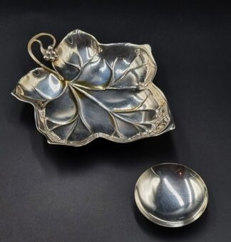 LOT 64 (10000) Est R300 to R600 - An Early 20th Century German WMF Art Nouveau-style Silverplate on Brass footed Leaf Fruit Dish circa 1935-1945