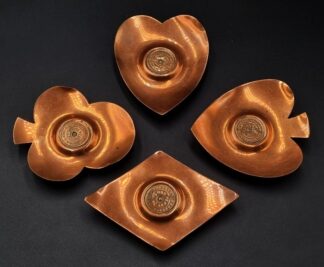 LOT 68 (32945) Est R400 to R800 - 4 x Novelty Mid Century Modern Southern Rhodesian Copper Bridge Table Bonbon Dishes, designed by Richard Mead circa 1960s