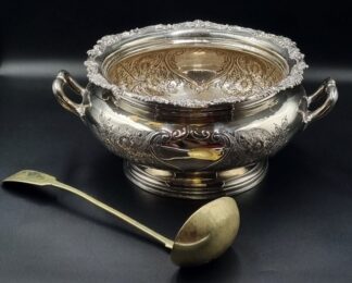LOT 76 (32951) Est R500 to R1500 - A Handsome English Victorian-style Electroplate on Copper footed Punch Bowl/ Table Flower Bowl