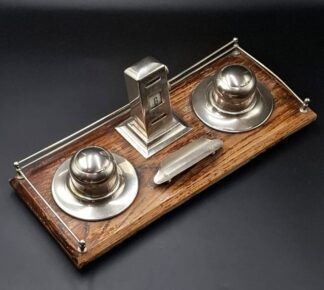 LOT 187 (32974) Est R500 to R1500 - An Early 20th Century Art Deco-style English Gentleman's footed Desk Stand with Nickel-plated mounts and appointments circa 1930s