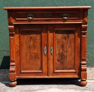 LOT 209 (32985) Est R3000 to R6000 - A Late 19th Century German (Gründerzeit) Neo Renaissance- Revival-style Burr Walnut and Veneer Low Napery Cabinet of Neat Proportions circa 1870s-1880s