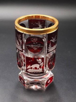 LOT 83 (32972) Est R400 to R800 - A Stunning Mid 20th Century Bavarian Bleikristal Flash-cut Ruby to Clear footed Prunkbecher/Prunkvase (Splendour tumbler)