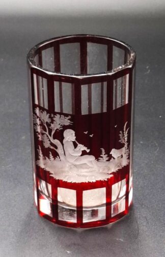 LOT 82 (32972) Est R300 to R600 - A Bohemian Lead Crystal Flash-Cut Ruby to Clear Cordial Glass