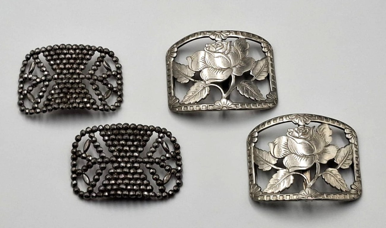 LOT 282 (33128) Est R500 to R1500 – A Pair of French White Metal Flapper Ladies Cut-Steel Sew-on Evening Shoe Buckles circa 1920s-1930s