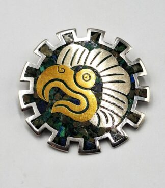 LOT 302 (3298615) Est R600 to R1200 - A Striking Ladies Handmade Mexican Sterling Silver, Mixed Metal and Crushed Stone Sunburst Brooch/Pendant