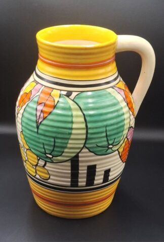 LOT 143 (32974) Est R10000 to R30000 - A Rare Avant-garde Clarice Cliff Fantasque hand-painted Bizarre Newport Pottery Glazed Earthenware New Fruit (Green Apples) Lotus Jug circa 1931-1932