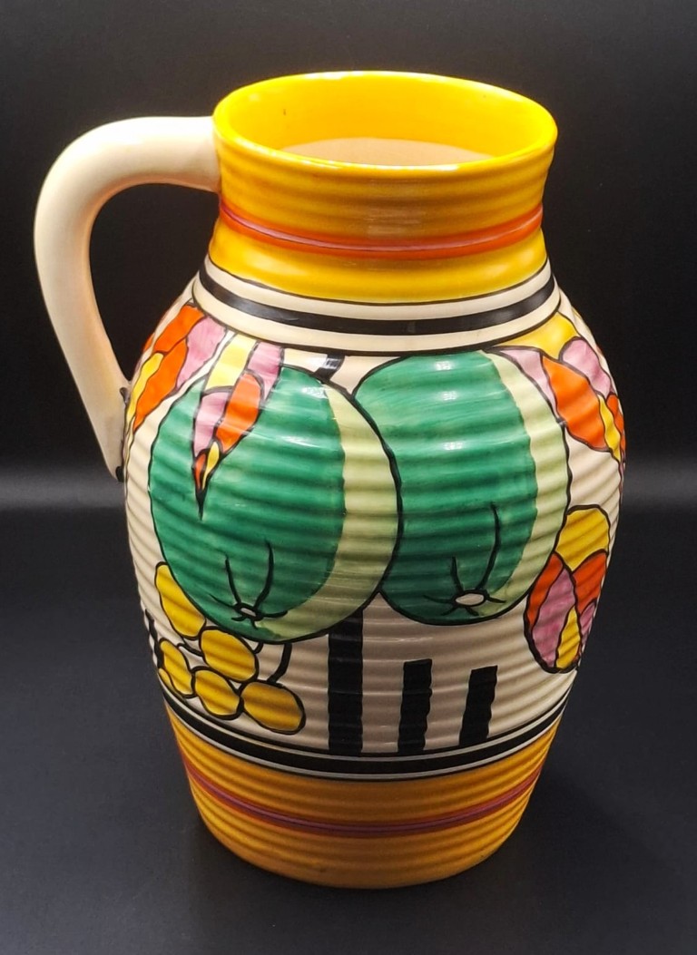 LOT 143 (32974) Est R10000 to R30000 – A Rare Avant-garde Clarice Cliff Fantasque hand-painted Bizarre Newport Pottery Glazed Earthenware New Fruit (Green Apples) Lotus Jug circa 1931-1932 - Image 3