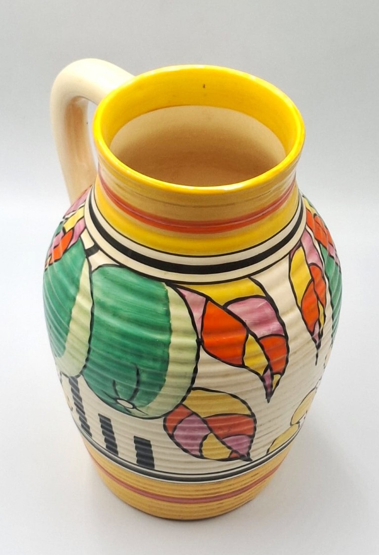 LOT 143 (32974) Est R10000 to R30000 – A Rare Avant-garde Clarice Cliff Fantasque hand-painted Bizarre Newport Pottery Glazed Earthenware New Fruit (Green Apples) Lotus Jug circa 1931-1932 - Image 5
