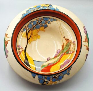 LOT 145 (32974) Est R2000 to R4000 - An Unusual Clarice Cliff Fantasque hand-painted Bizarre Newport Pottery Glazed Earthenware 7 Colour Secrets (Blue) footed Floater/Fruit Bowl circa 1933-1937