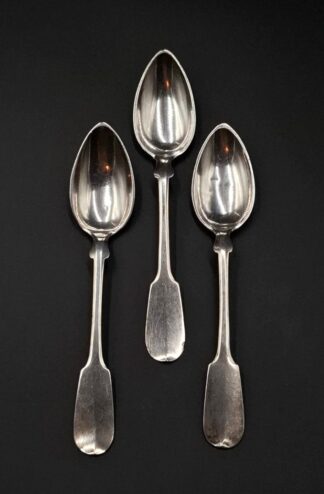 LOT 18 (3295143) Est R1000 to R3000 - 3 x Late 19th Century - Early 20th Century German Silver Fiddle pattern Dessert Spoons
