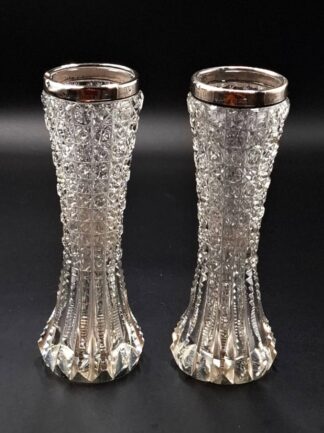 LOT 55 (32975) Est R300 to R600 - A Pair of Edward VII Cut Glass Flower Vases with mounted silver rimmed collars