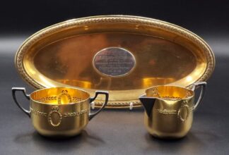 LOT 65 (32974) Est R300 to R600 - An Early 20th Century German WMF Neo-Classical-style Electroplate on Brass Sugar and Creamer Set (3pcs)