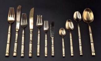 LOT 70 (32979) Est R1000 to R3000 - A Mid 20th Century Thai Nickel Bronze Bamboo pattern Table Flatware Service for 10 (104pcs)