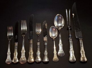 LOT 77 (33146) Est R1000 to R3000 - A Mid 20th Century Norwegian EPNS Flat Rose pattern Table Flatware Set for 6